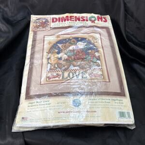Angel Bear Love Stamped Cross Stitch Kit Dimensions Unworked 12x12 NEW Open Bag